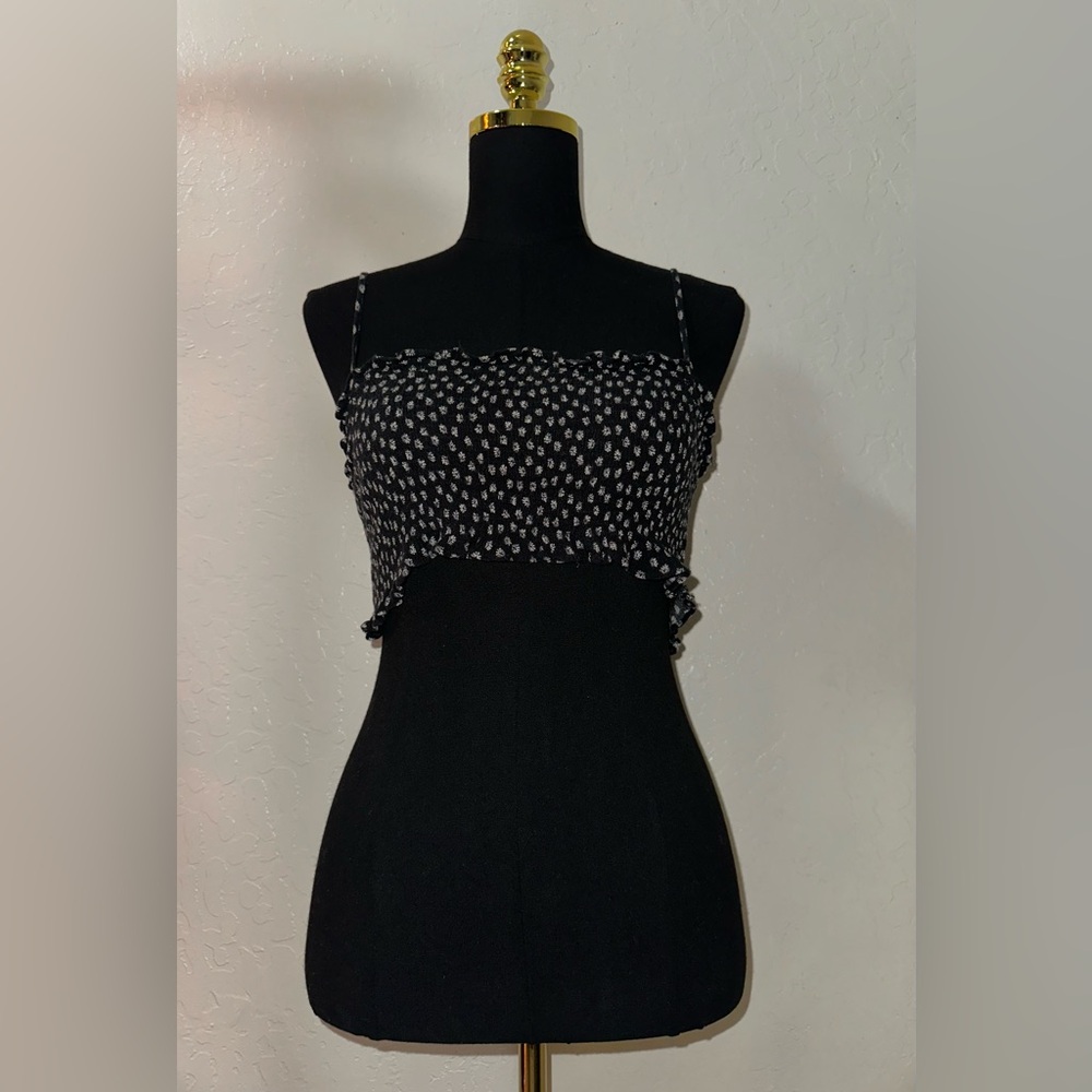 mahina Black Smocked Floral Crop Cami Top